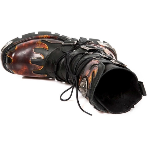 New Rock Flame geaccentueerde zwart/rode leren laarzen - 591-S1