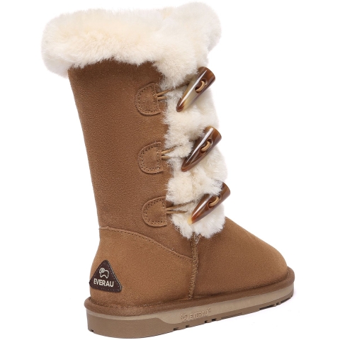 EVER AU Dames hoge laarzen met hoorn knopen - Ashy