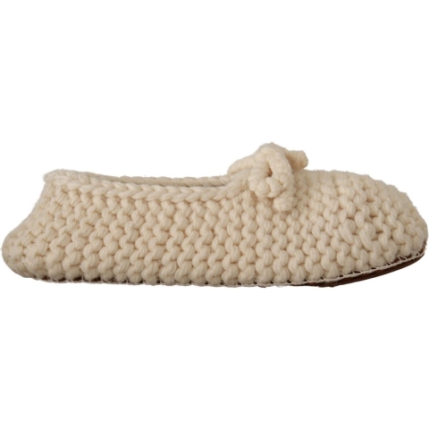 Dolce & Gabbana Dames Witte Slip On Ballerina Flats Wol Gehaakte Schoenen