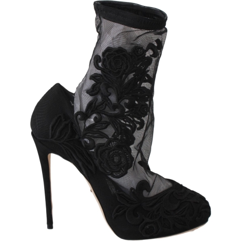 Dolce & Gabbana Dames Zwart Rozen Stiletto's Laarsjes Sokken Schoenen