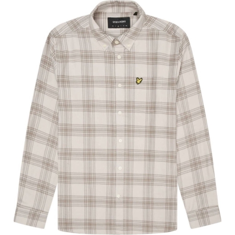 Lyle & Scott beige flanellen overhemd met tonale ruit en lange mouwen
