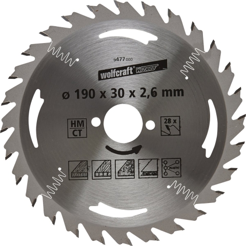 Wolfcraft Handcirkelzaagblad | HM | 28 Zähne | Ø190mm | 1 stuk - 6477000
