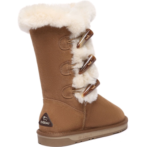 EVER AU Dames hoge laarzen met hoorn knopen - Ashy