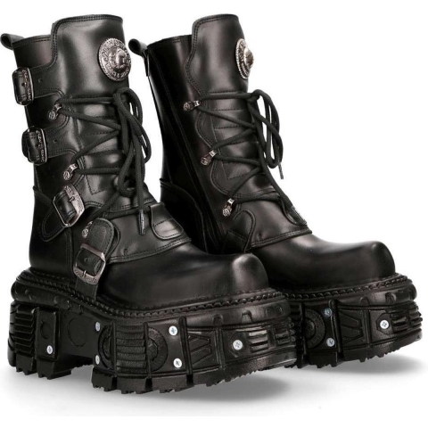 New Rock unisex zwart lederen gevechtsplatformlaarzen - TANK373-S1