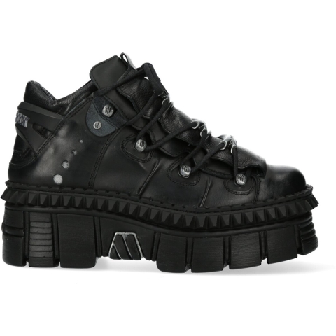 New Rock zwart leren enkellaarzen Goth-WALL106-S13