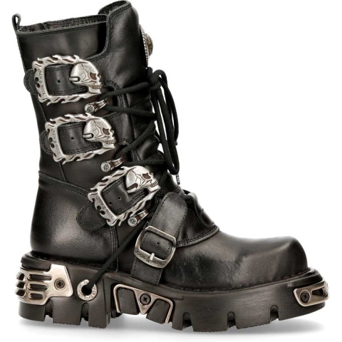 New Rock zwarte halfhoge gotische leren laarzen-391-S1