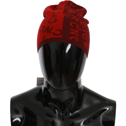 Costume National Heren Rode Wol Blend Gemerkte Beanie Hoed