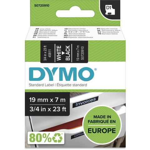 Dymo D1 Tape 19mm x 7m, Wit op zwart