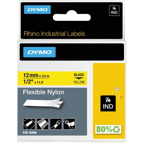 Dymo Rhino Flexibel nylon, geel, 12mm