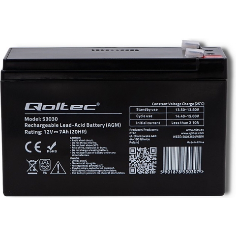 Qoltec 53030 AGM battery , 12V , 7Ah