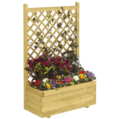 Houten plantenbak bloembak met trellis