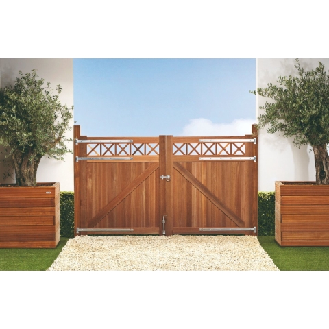 Poort tuinpoort Bangkirai hardhout met trellis 300x180cm