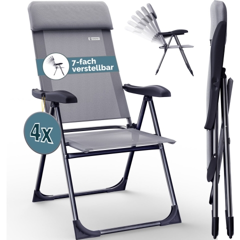 Tuinstoel met Hoge Rugleuning 4 Stuks Grijs Aluminium