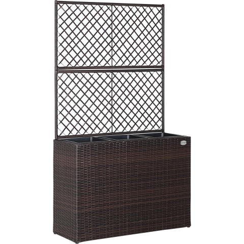 Polyrattan Bloembak met Latwerk Bruin