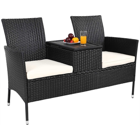 Polyrattan Tuinbank Zwart 143x67x87cm