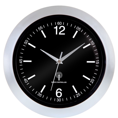 Radiogestuurde Wandklok Zilver/Zwart Ø30cm