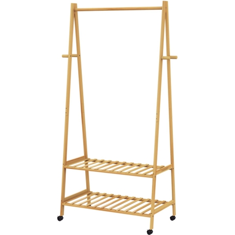 Kledingrek bamboe met wielen 155x70x45cm