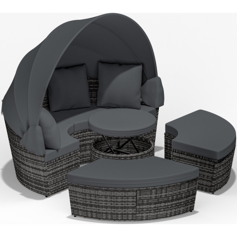 Polyrattan zonne-eiland Grijs Ø185cm