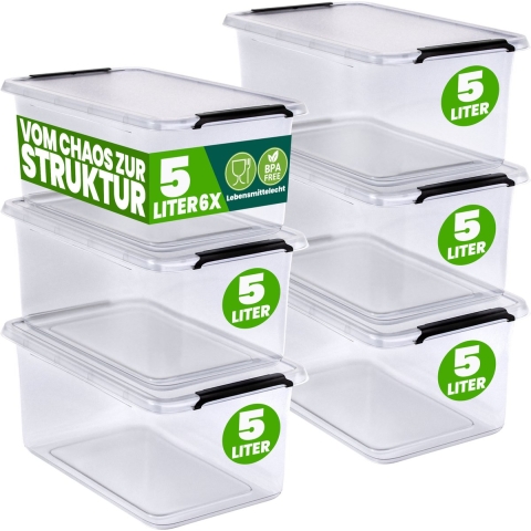 Opbergbox Transparant Set van 6 30x20x12cm 5L