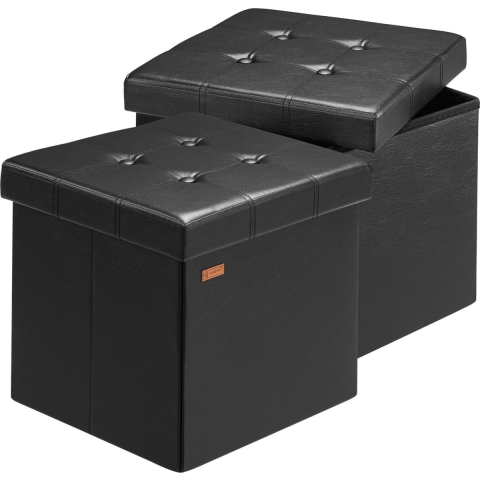 Poef set van 2 Zwart kunstleer 38x38x38cm inklapbaar