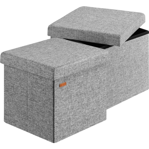 Poef set van 2 Grijs 38x38x38cm inklapbaar