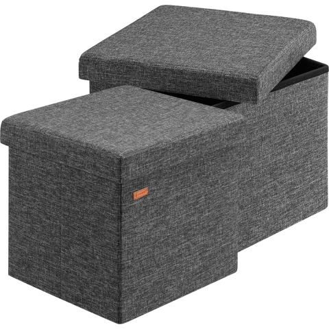 Poef set van 2 Donkergrijs 38x38x38cm inklapbaar