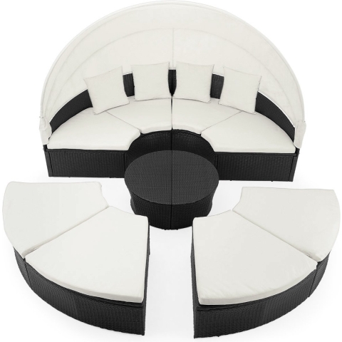 Polyrotan zonne-eiland Zwart/Crème Ø230cm