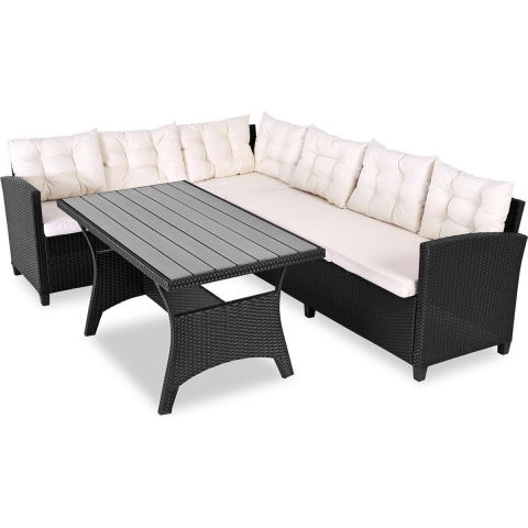 Polyrotan Loungeset Zwart/Crème WPC tafelblad