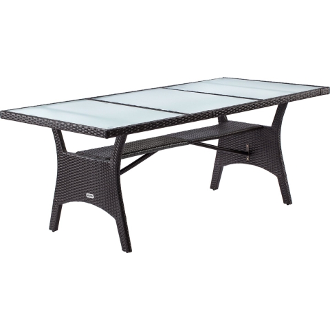 Polyrotan Tuintafel Takeo Bruin 190x90x74cm Glas