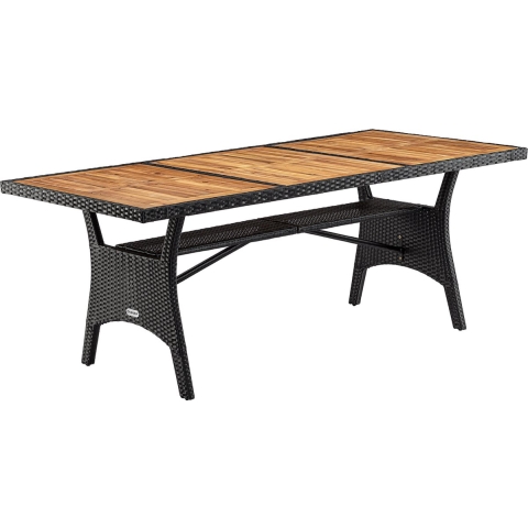 Polyrotan Tuintafel Takeo Zwart 190x90x74cm Acacia