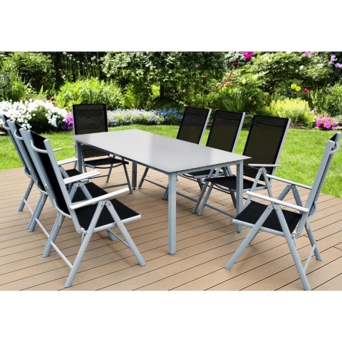 Tuinset Bern 9-delig Zilver Aluminium Matglas