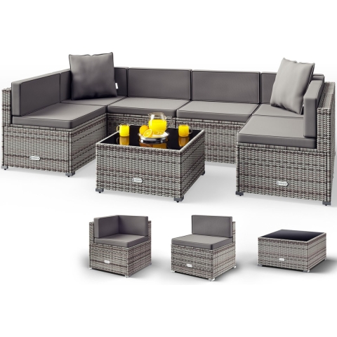 Polyrotan Loungeset Grijs/Antraciet dikke rugkussens