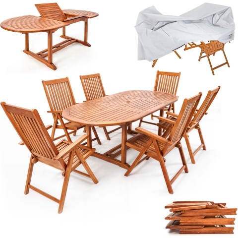 Tuinset Vanamo 7-delig Eucalyptushout FSC®-gecertificeerd Dekzeil
