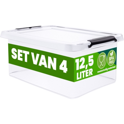 Opbergbox 4 Stuks Transparant 39x29x17cm 12,5L stapelbaar