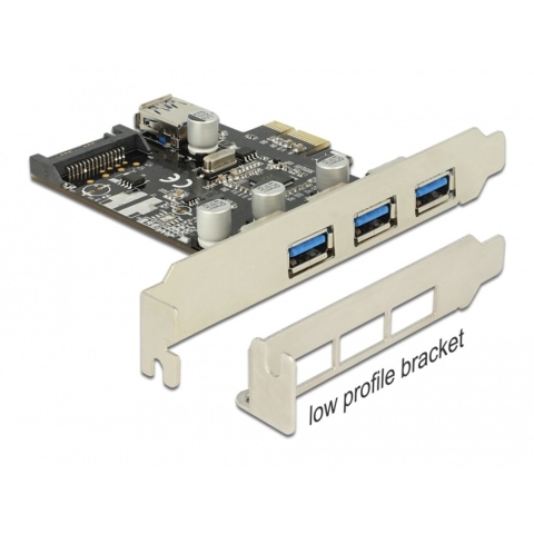 Delock 89301 PCI Express x1-kaart naar 3 x extern + 1 x intern USB 5 Gbps Type-A female