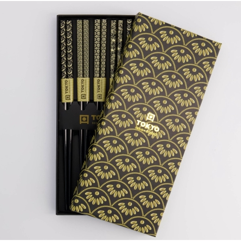 Tokyo Design Studio Eetstokjes 'Black Gold' set van 5