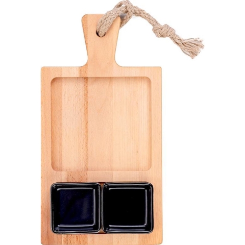 Puur Hout | Beuken Foodplank 35 cm 2 vak 2 schaaltjes zwart