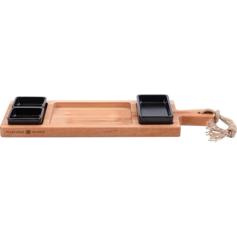 Bowls and Dishes Puur Hout | Beuken Foodplank 49 cm 3 vak 3 schaaltjes zwart