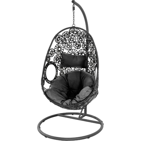 Hangstoel Flower - Staal - Wicker - Zwart - Lesli Living