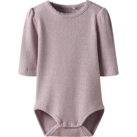 Name It Romper l/s - Rib - NbfRosally - Aandenken Lilac m. Glitt - Name It - 68 - Romper L/S