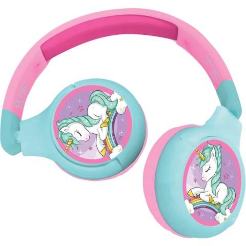 Draadloze bluetooth hoofdtelefoon 2-in-1 met snoer, comfortabel en opvouwbaar met geluidsbeperking Lexibook Licorne