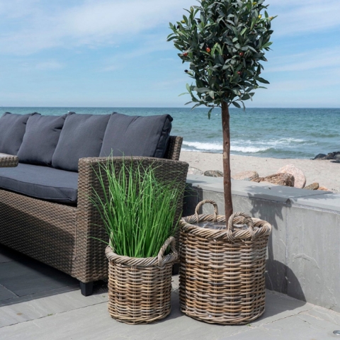 Rieten opbergmand kubu, met handvatten en plastic binnenin, rond House Nordic Gili (x2)