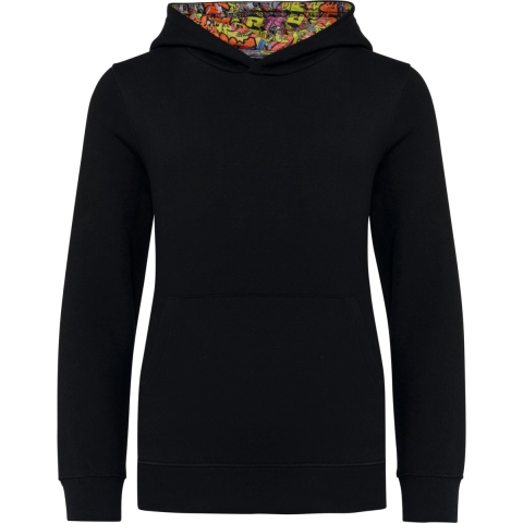 Sweater met contrasterende capuchon en kindermotieven Kariban