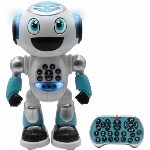 Afstandsbediend programmeerbaar robot speelgoed met quiz, muziek, spellen, schijfgooi, verhalen Lexibook Powerman® Shoot