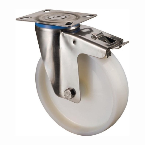 BS Rollen Zwenkwiel | wiel d. 100 mm draagvermogen 130 kg | met totale rem van kunststof | 95x80 mm | 1 stuk - H120.A90.100 H120.A90.100