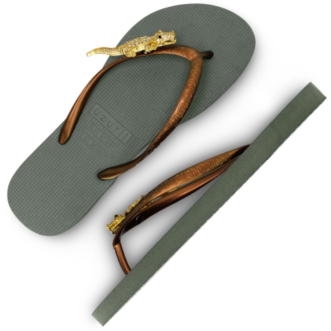 Uzurii Gold crocodile switch legergroen dames slippers, , maat: