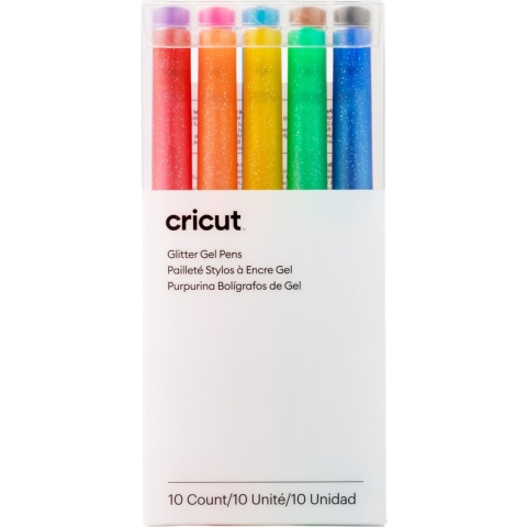 Cricut Glitzer Gel 0,8mm, 10er Stiftset Blauw, Geel, Oranje, Groen, Rood, Zwart, Bruin, Lichtblauw, Roze, Lila