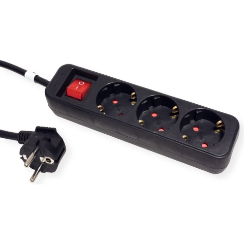 ROLINE 3-voudige stekkerdoos met schakelaar, zwart, 6 m