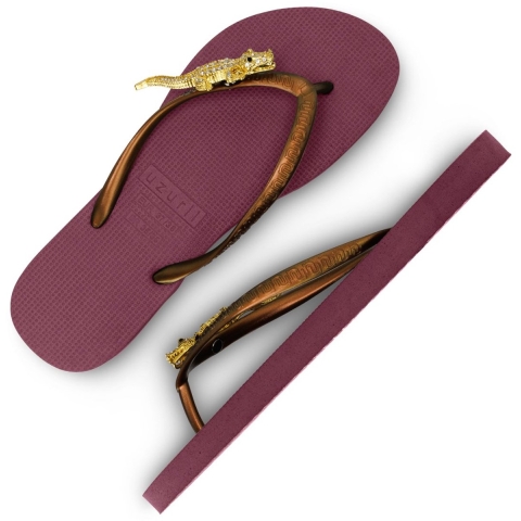 Uzurii Gold crocodile switch robijn dames slippers, , maat: