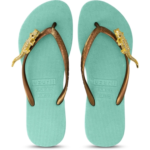 Uzurii Gold crocodile switch mintgroen dames slippers, , maat: